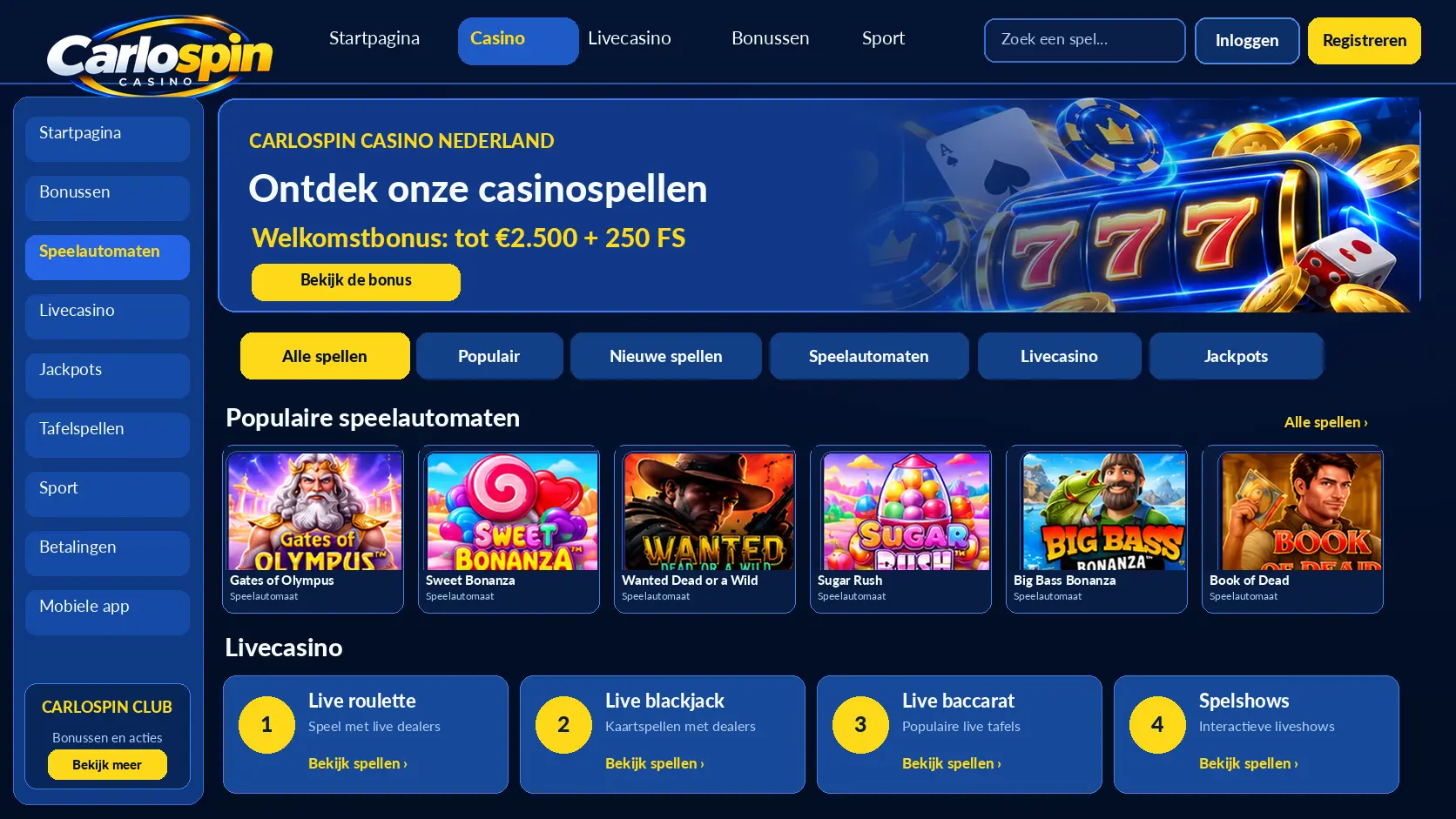 Carlospin Casino Nederland: Spelkeuze, Live Tafels en Opnames image 3